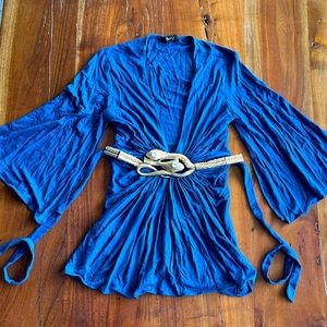 Cleopatra Blouse - Rare and Unique Deep Plunge Top with Large Snake Jewel